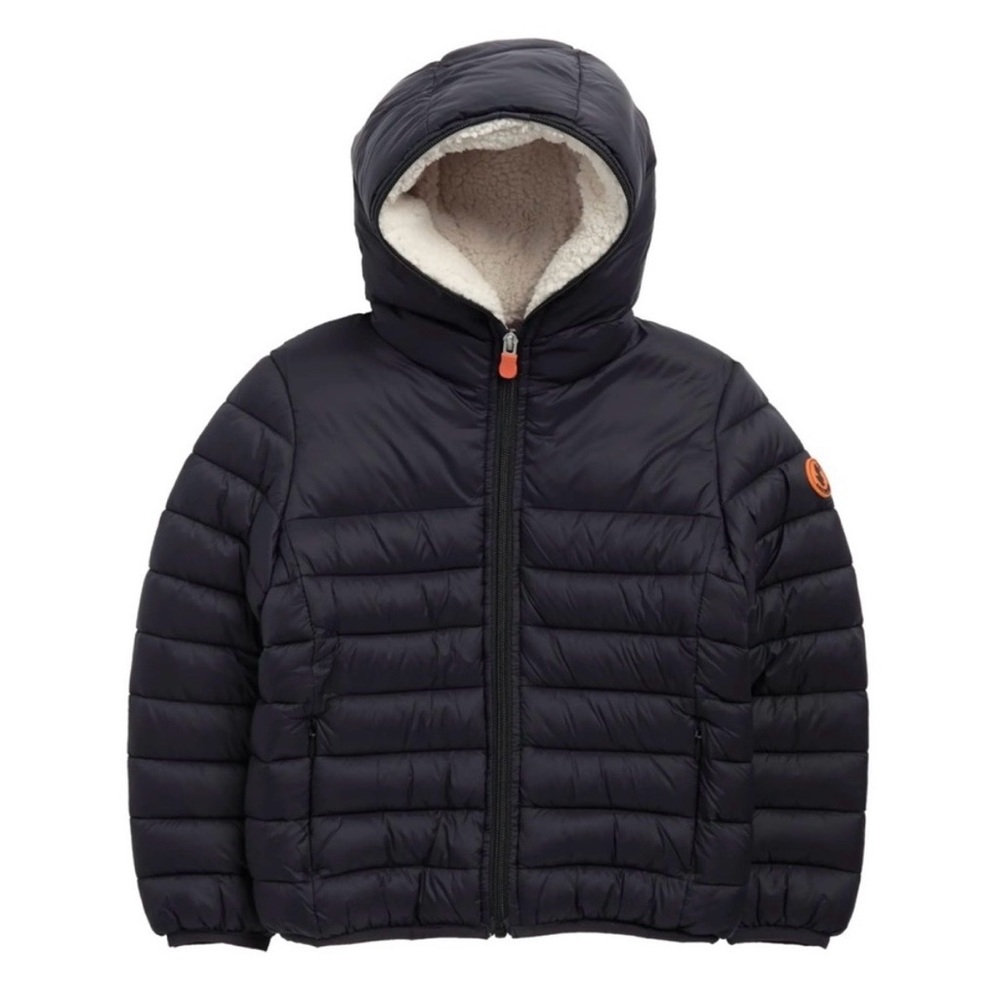 Save The Duck Hooded Fleece Lined Quilted Puffer Jacket Coat Black Size 4